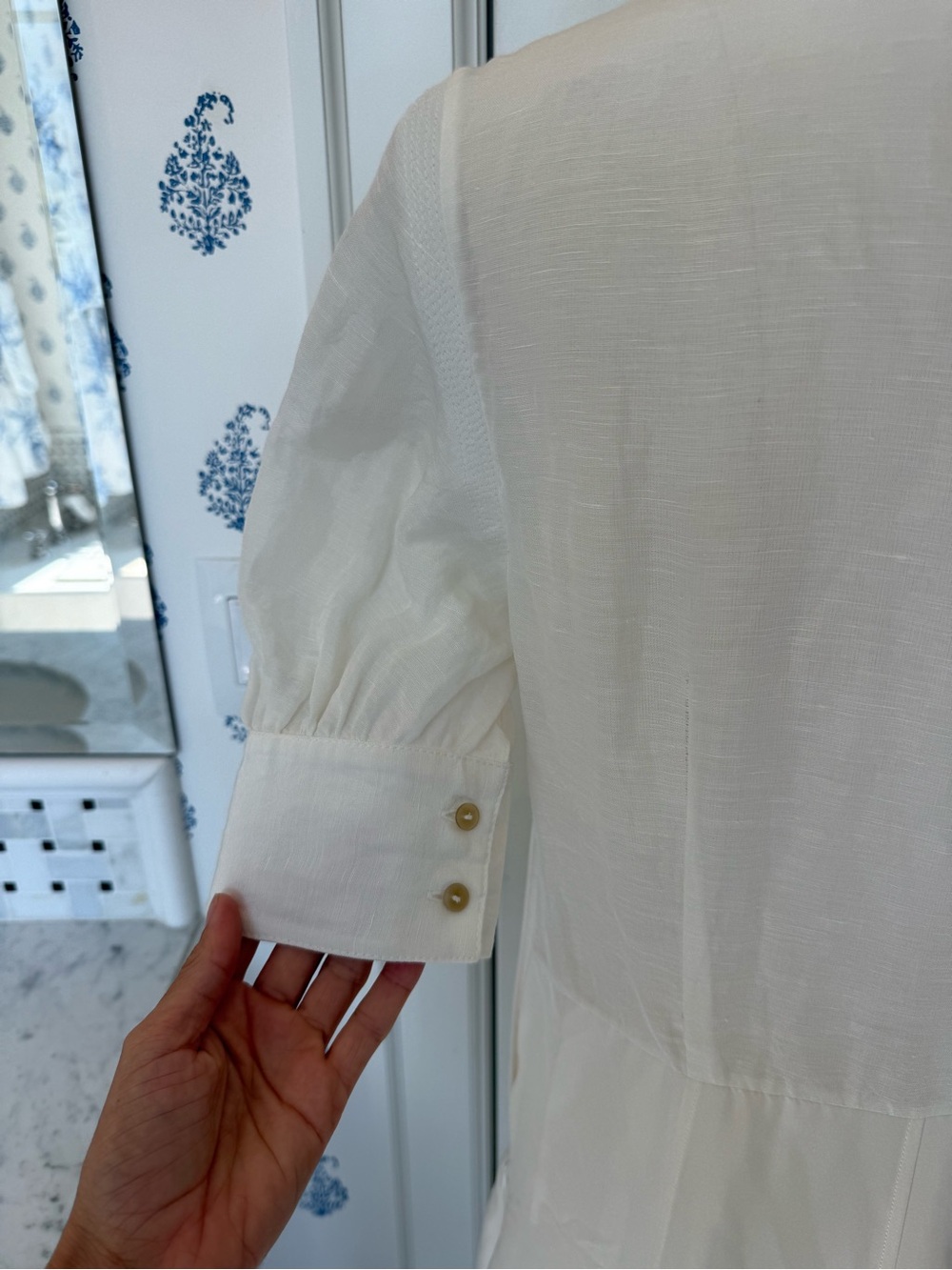 Loewe Cream Midi Dress with Puff Sleeves and asymmetric hem. - Picture 4 of 11